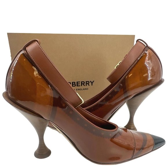 BURBERRY Evan Leather Pumps Heels Brown - Picture 4 of 9